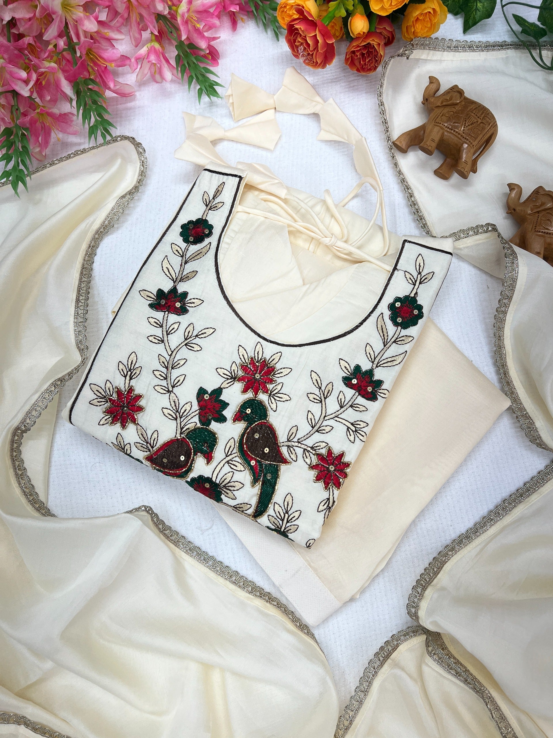 Kesari Naira Roman Chanderi Anarkali Gown Set