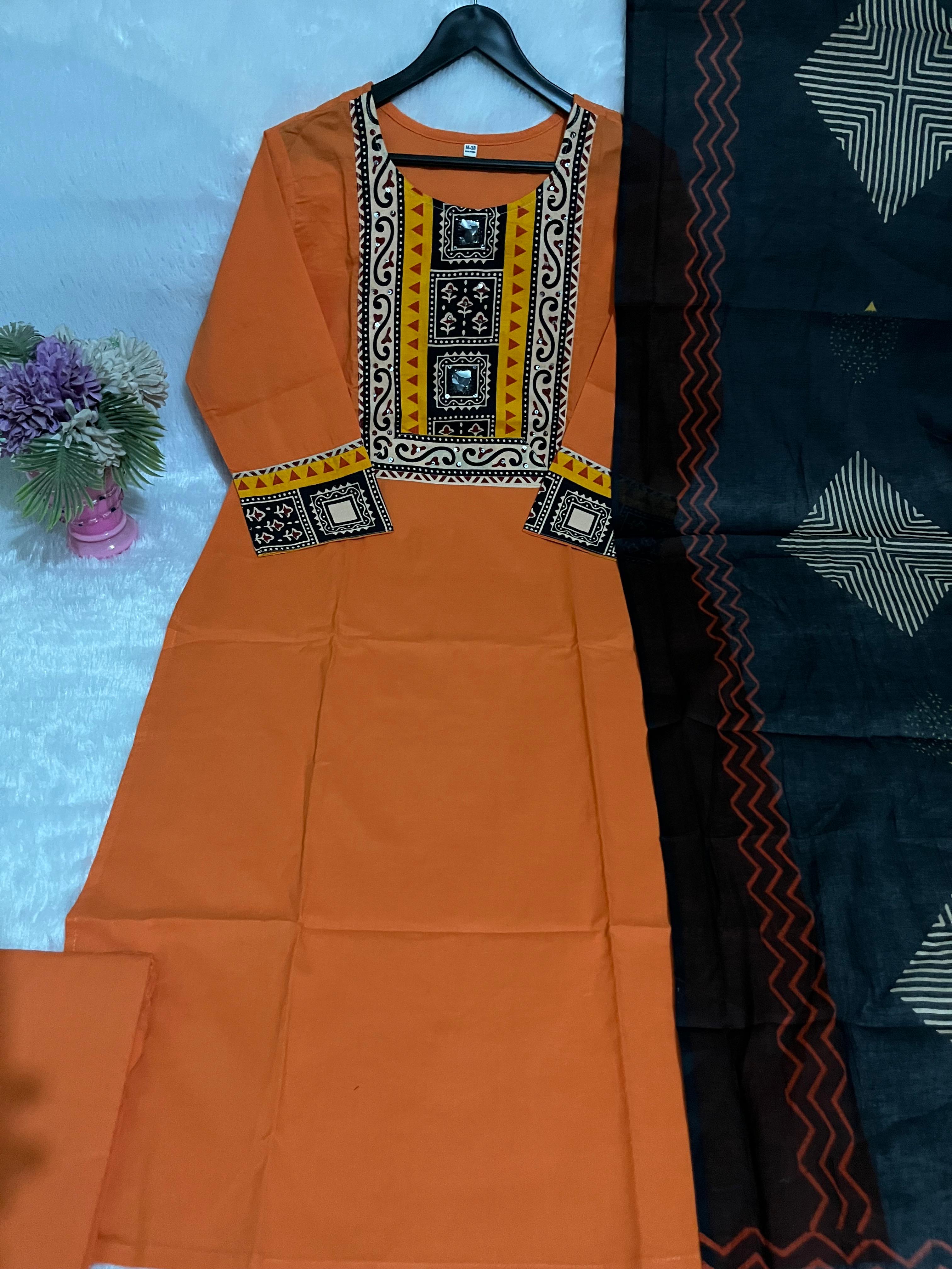 Haritva Handcrafted Pure Cotton Kurti Pant Dupatta Set