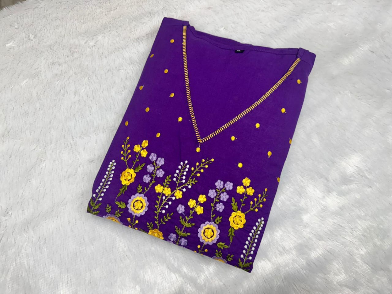 Zariya Purple Embroidered Anarkali Cotton Suit Set