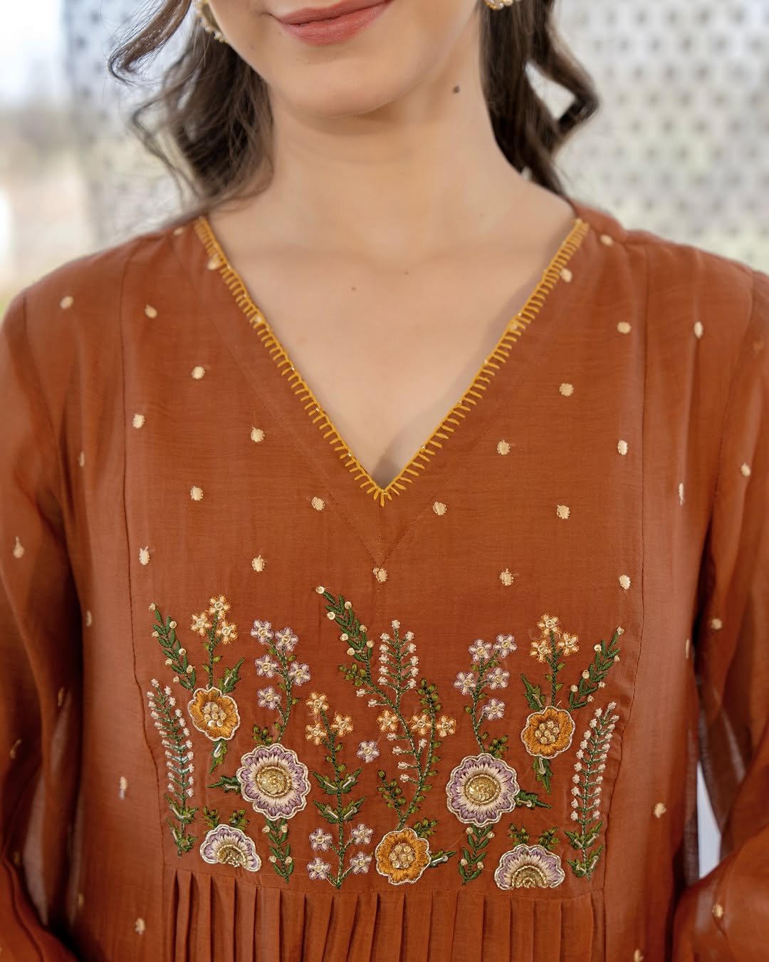 Zariya orange Embroidered Anarkali Cotton Suit Set