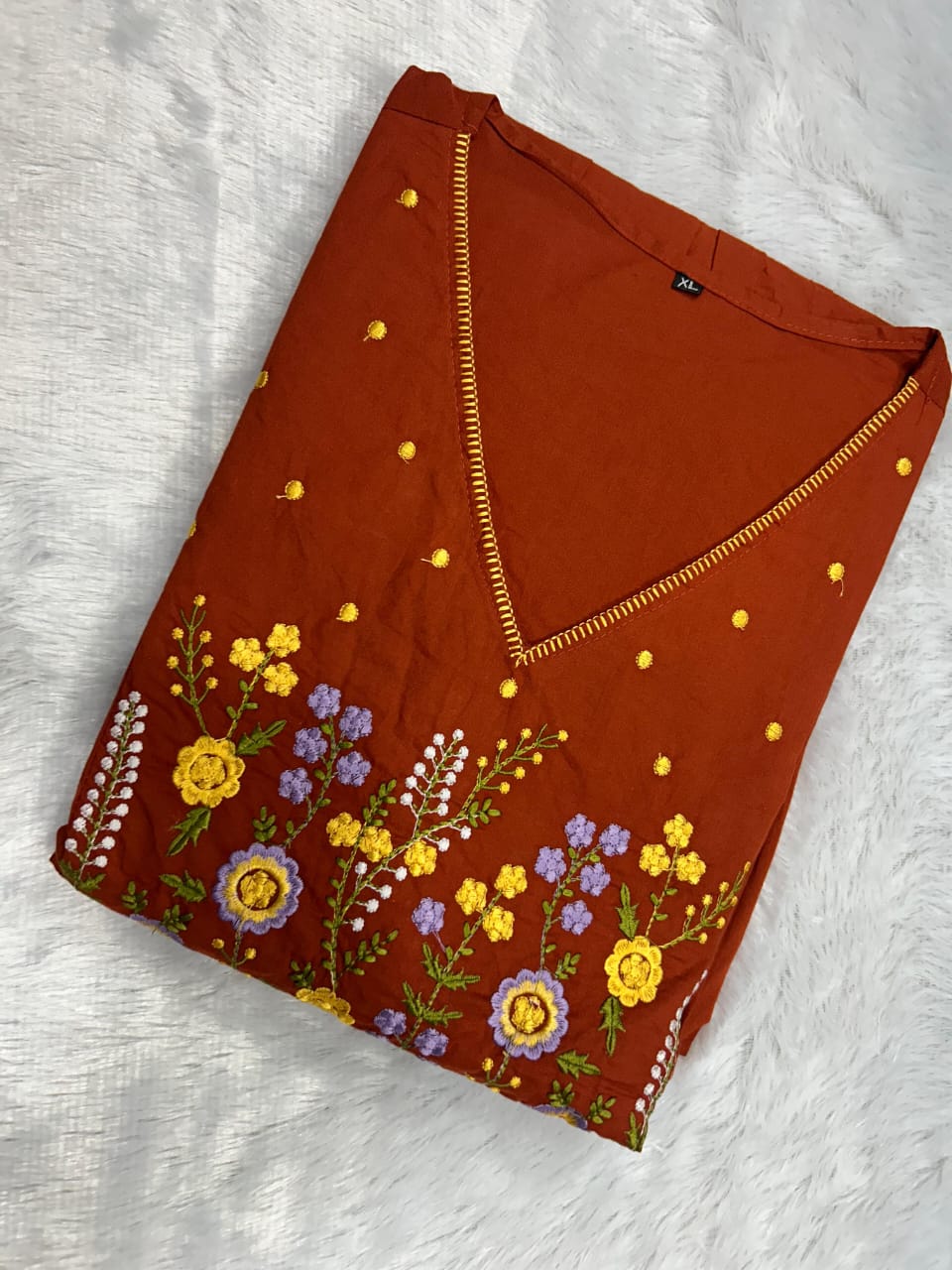 Zariya orange Embroidered Anarkali Cotton Suit Set