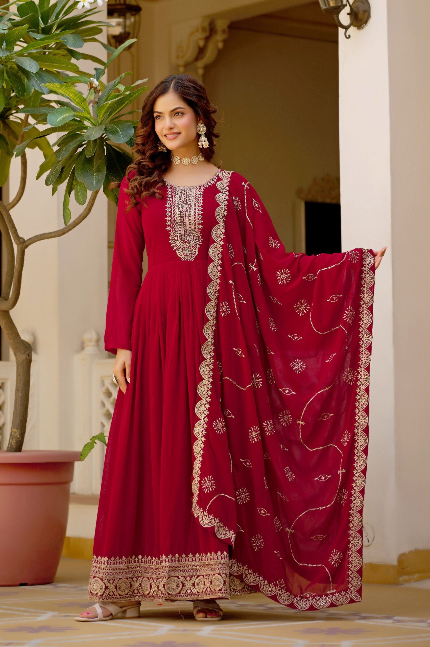 Ruhani Maroon Anarkali Gown Set
