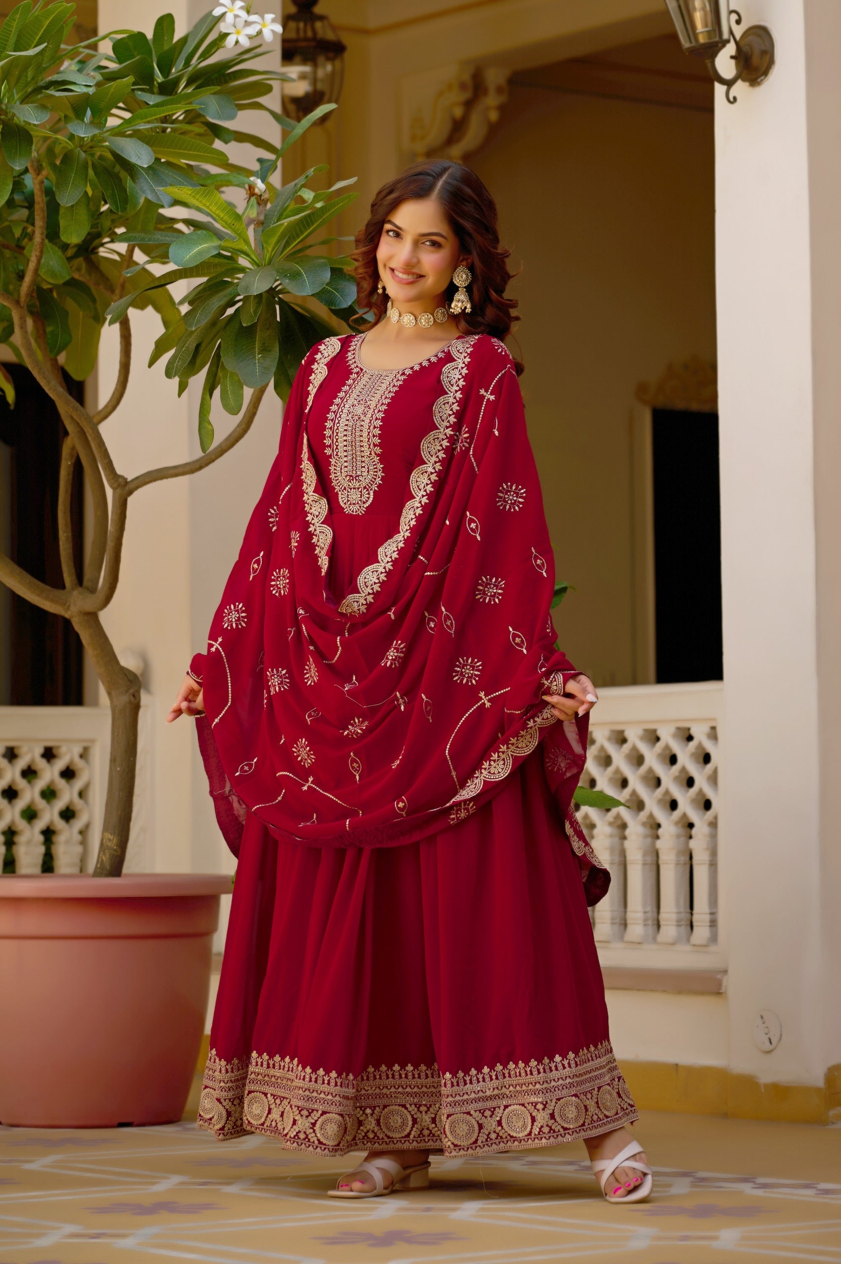 Ruhani Maroon Anarkali Gown Set
