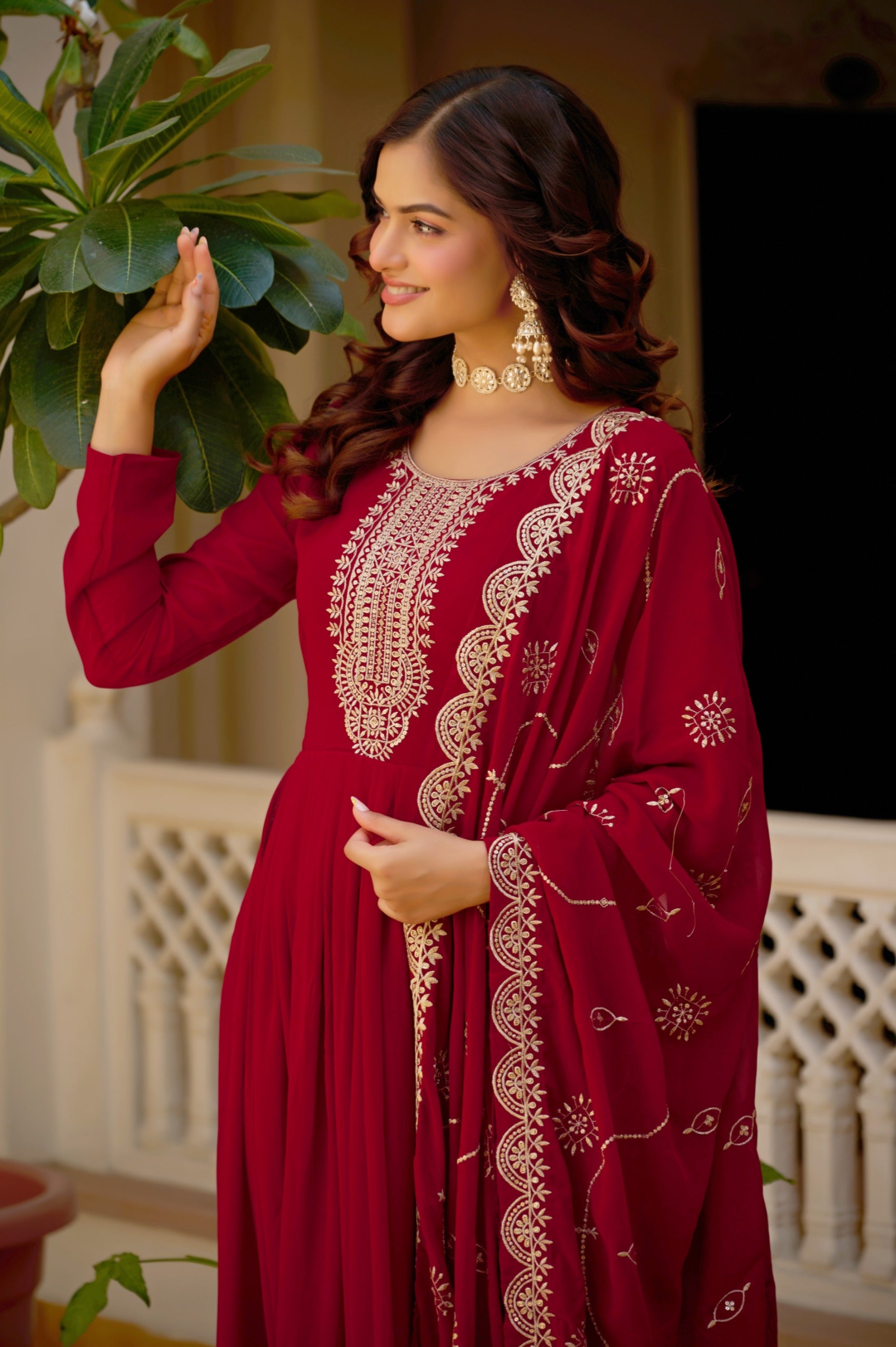 Ruhani Maroon Anarkali Gown Set
