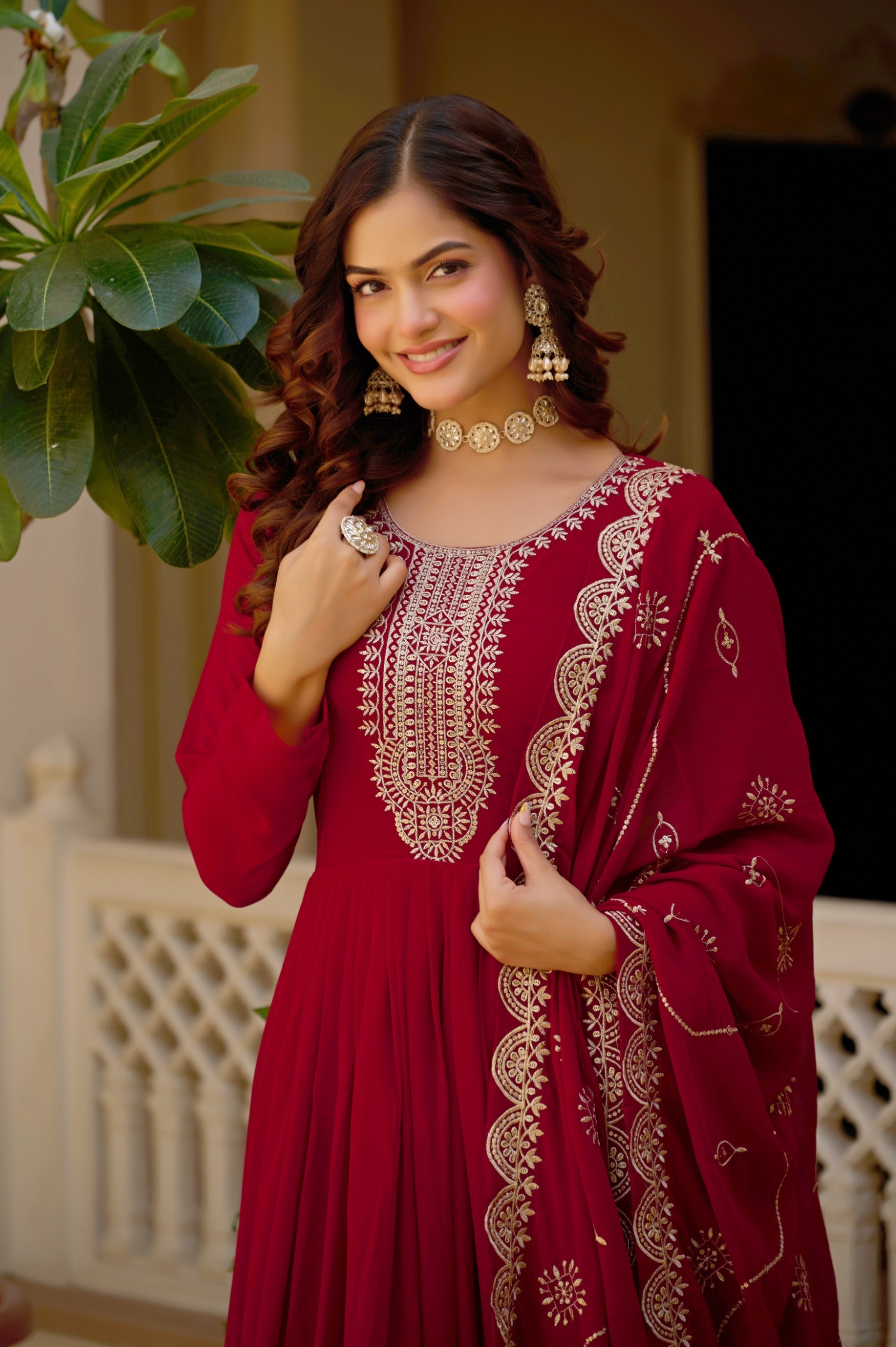Ruhani Maroon Anarkali Gown Set