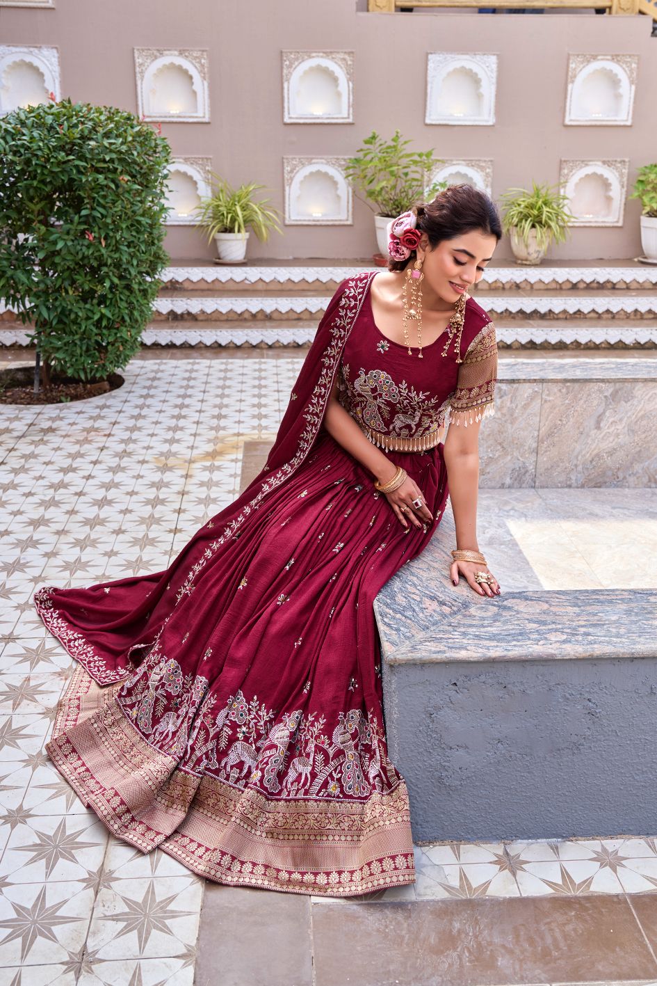 New launch Maroon Viraasat Lehenga Choli Set