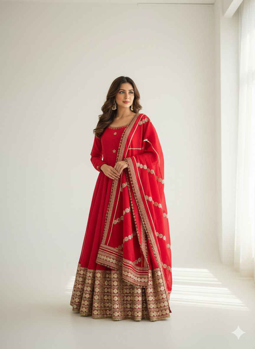 Agniraaj Chinon Silk Anarkali Set