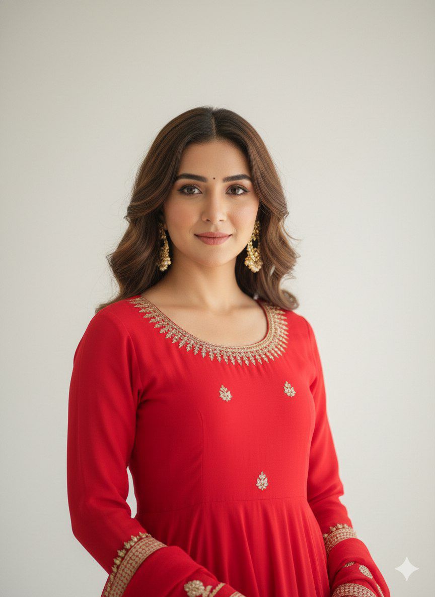 Agniraaj Chinon Silk Anarkali Set