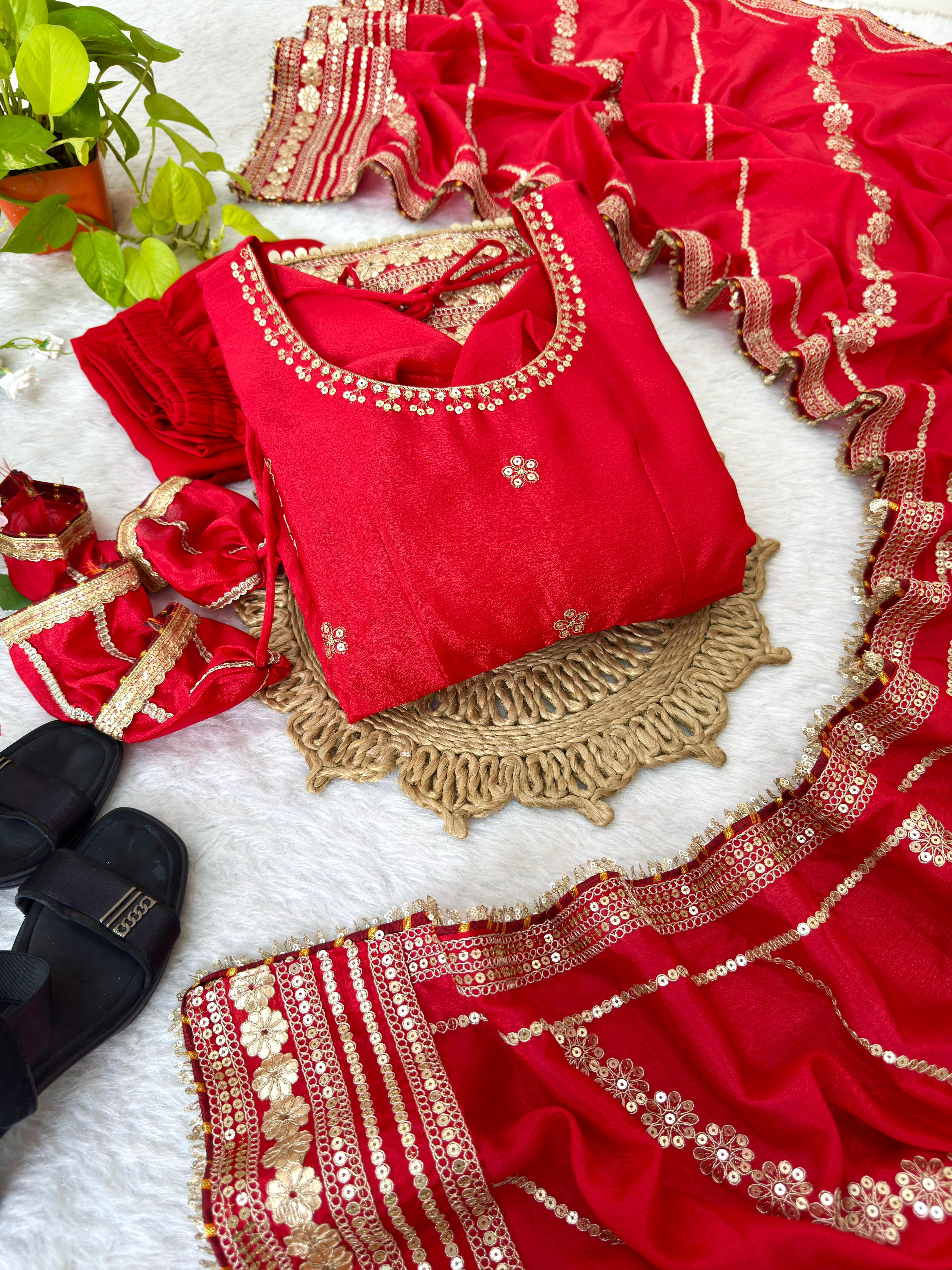 Agniraaj Chinon Silk Anarkali Set