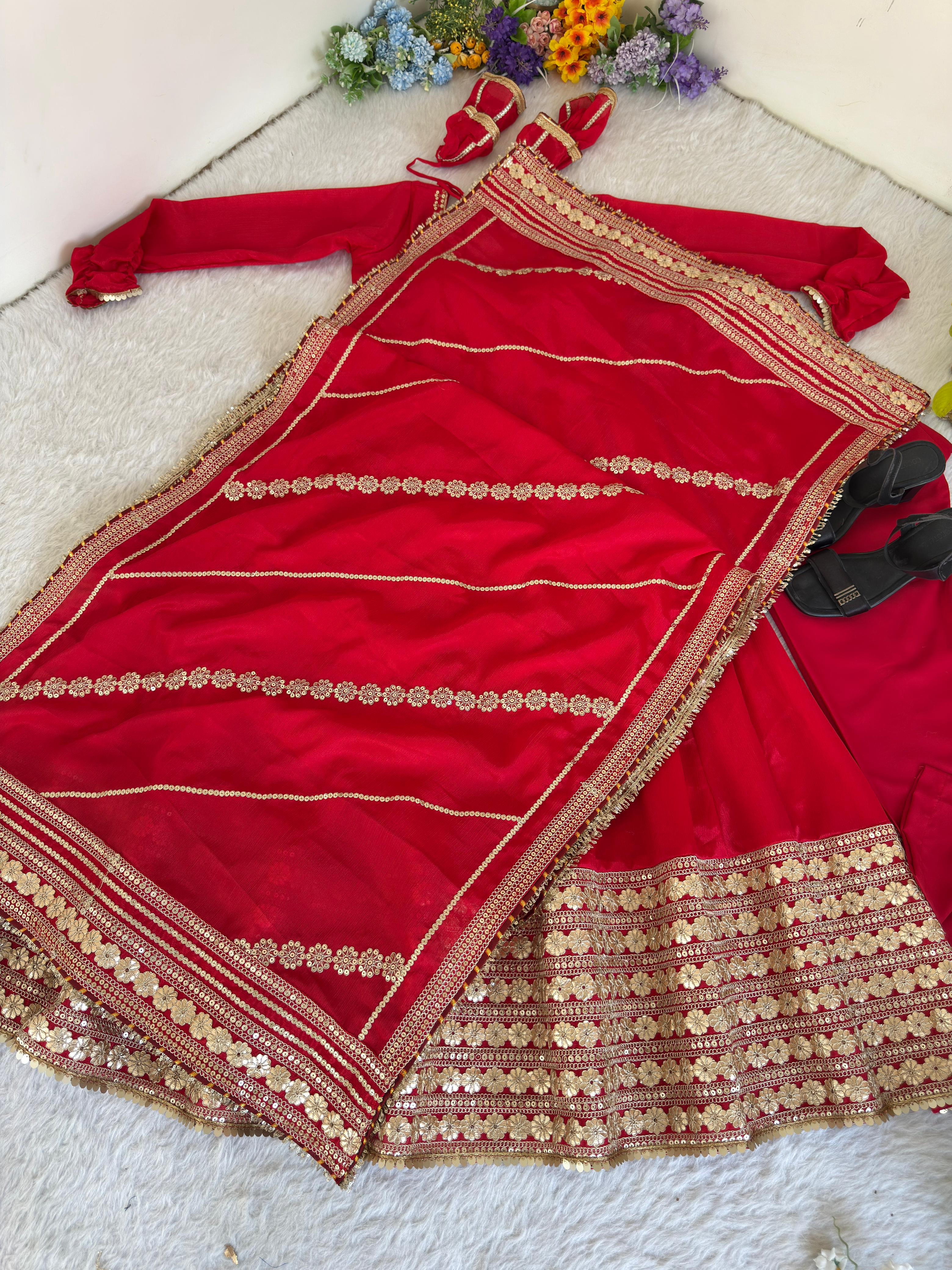 Agniraaj Chinon Silk Anarkali Set