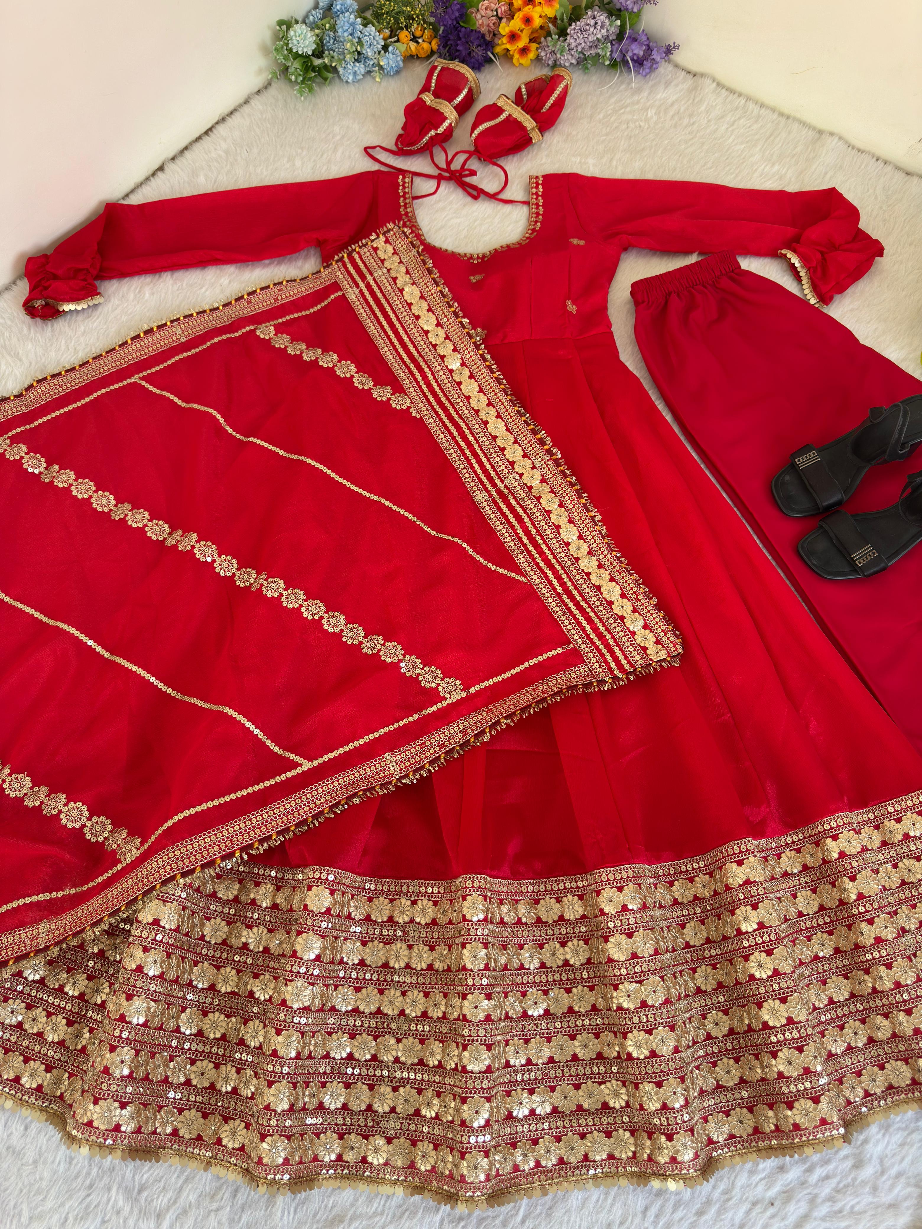 Agniraaj Chinon Silk Anarkali Set