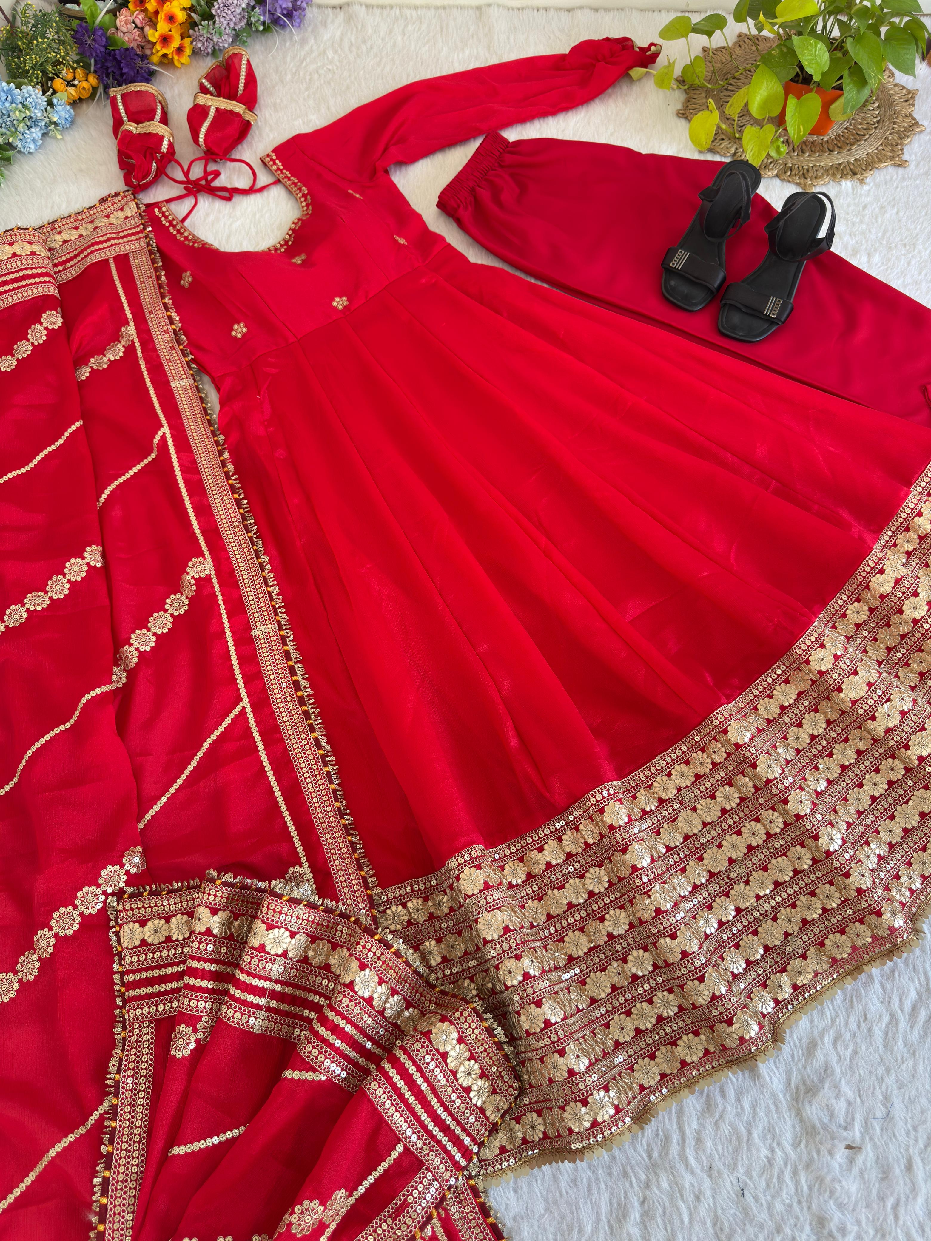 Agniraaj Chinon Silk Anarkali Set