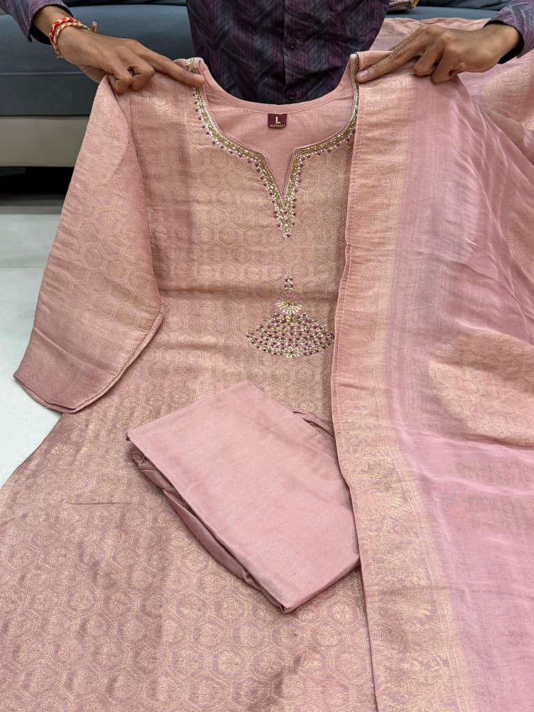 New Launch Kaalika Zari Weave Glass Tissue Suit Set