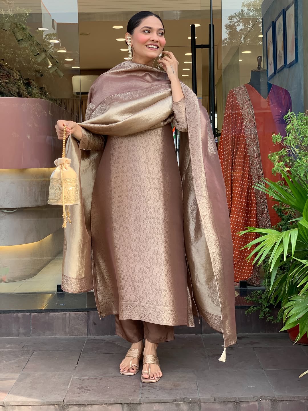 New Launch Kaalika Zari Weave Glass Tissue Suit Set