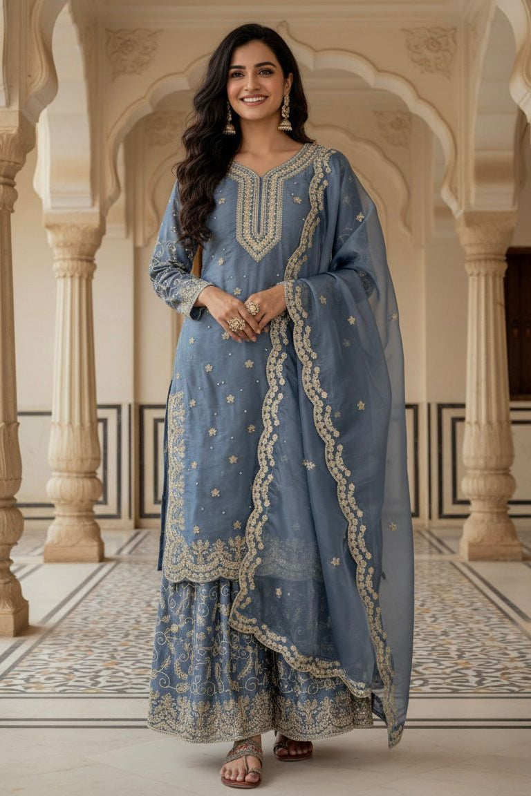 Noor Mahira Midnight Zari Plazo Set