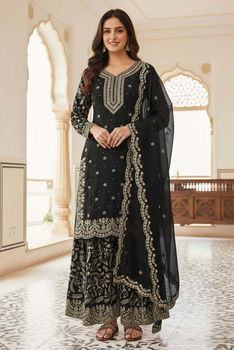 Noor Mahira Midnight Zari Plazo Set
