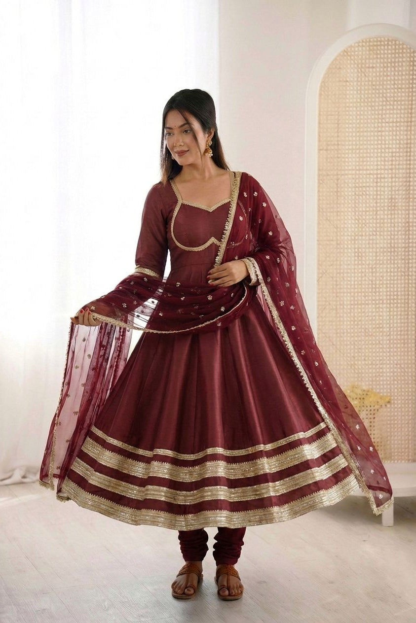 Shwetika Heavy Lace Anarkali Set – Maroon