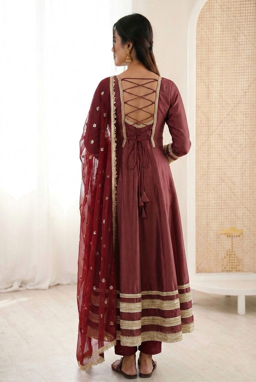 Shwetika Heavy Lace Anarkali Set – Maroon
