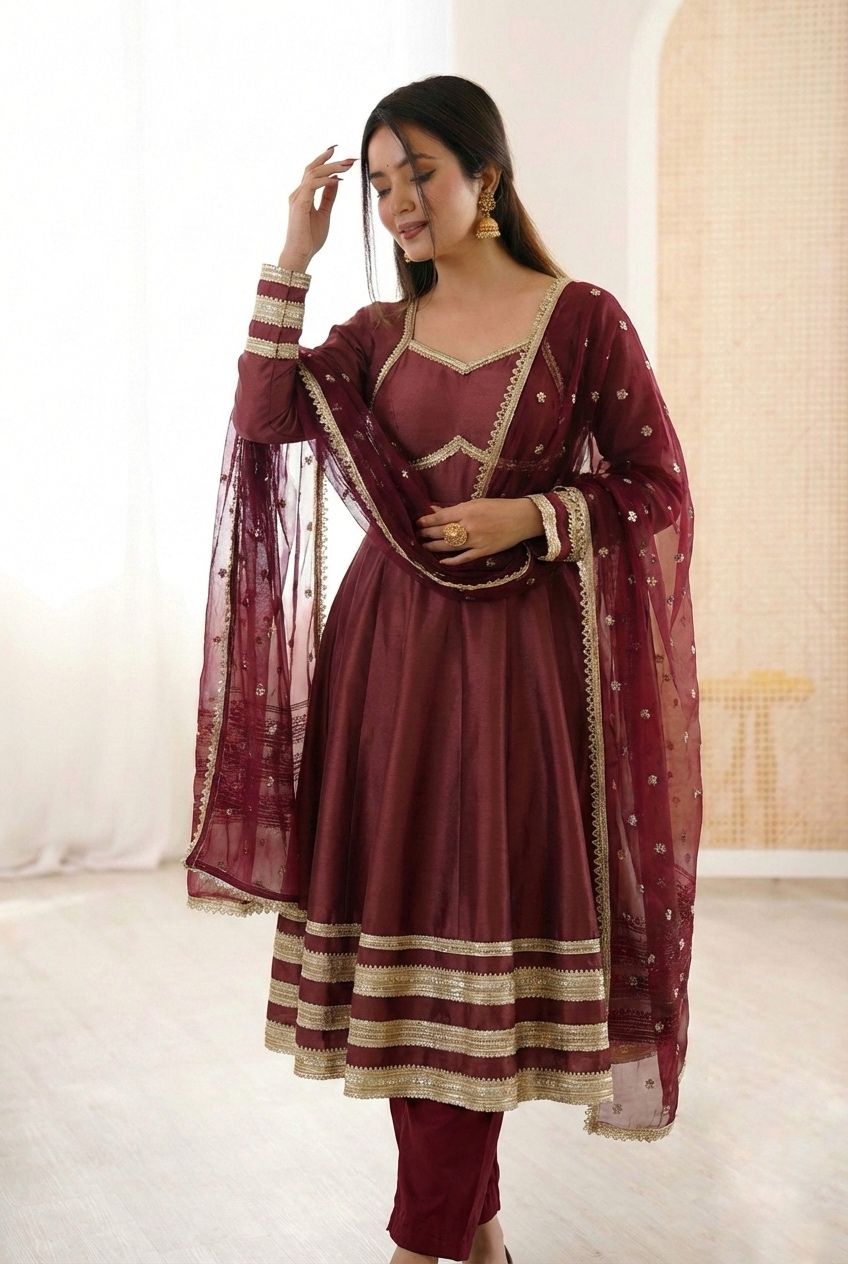 Shwetika Heavy Lace Anarkali Set – Maroon
