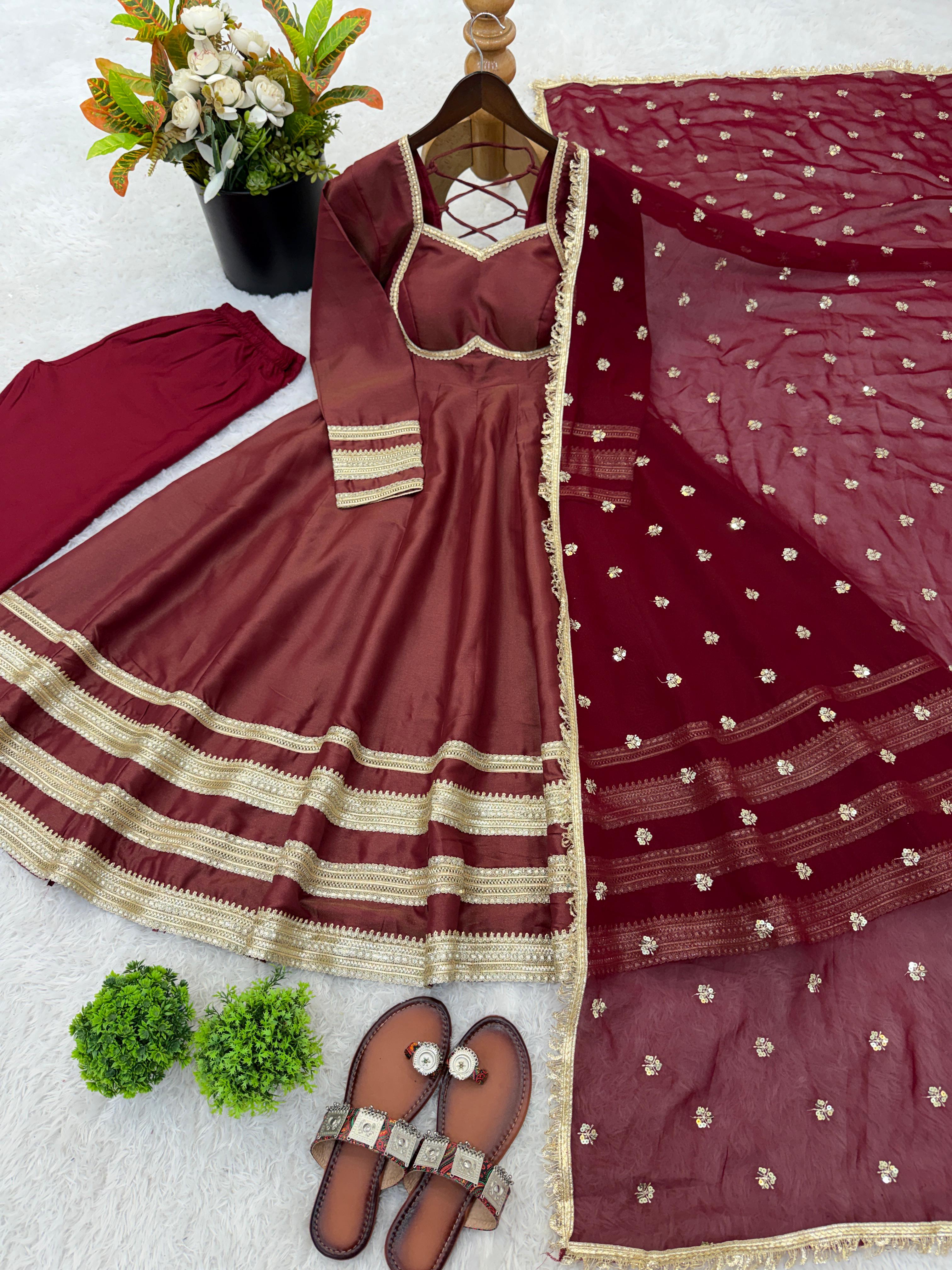 Shwetika Heavy Lace Anarkali Set – Maroon