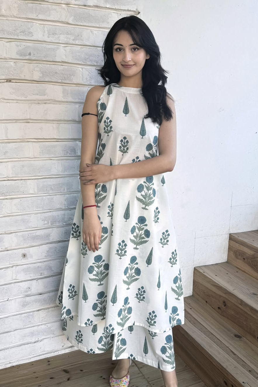 Floral Cotton Kurti Palazzo Co-ord Set