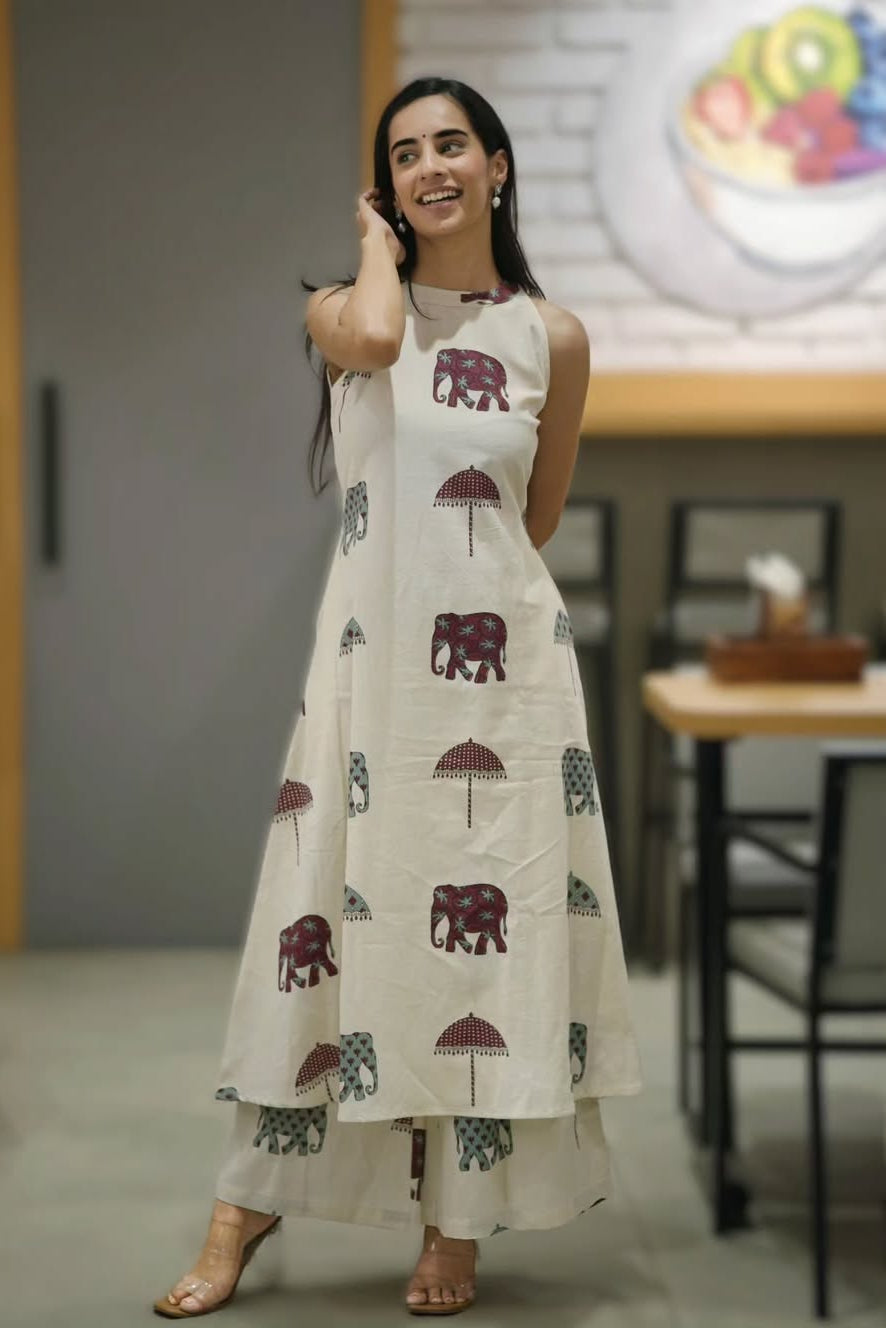 Floral Cotton Kurti Palazzo Co-ord Set