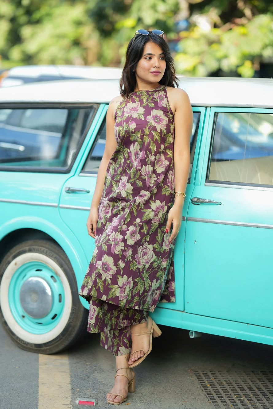 Floral Cotton Kurti Palazzo Co-ord Set