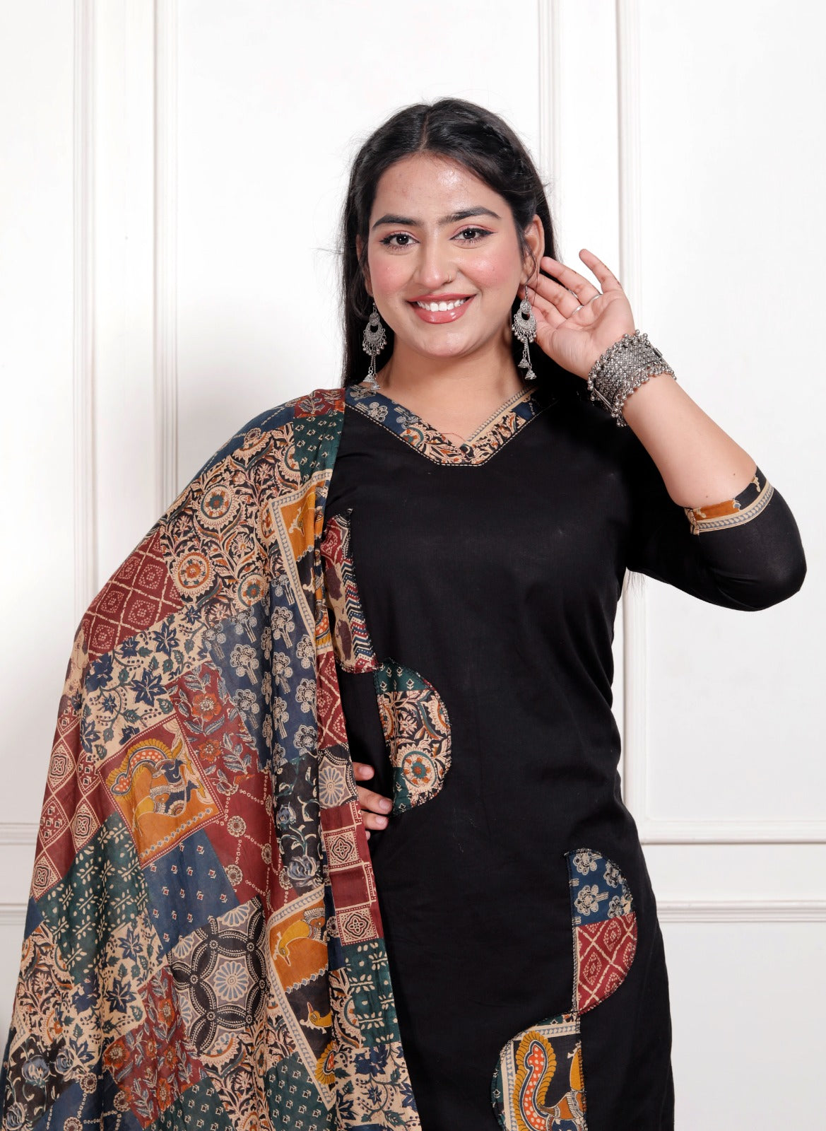Kaashika Patchwork Cotton Kurta Pant Dupatta Set