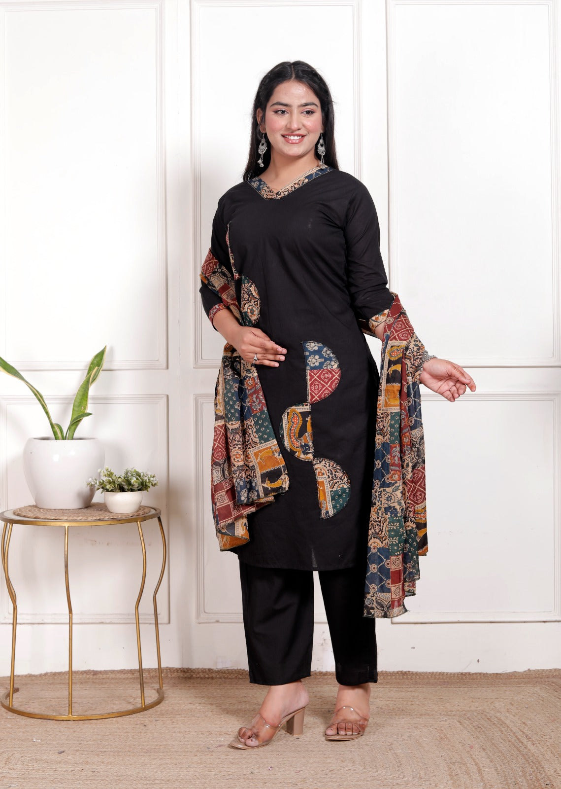 Kaashika Patchwork Cotton Kurta Pant Dupatta Set