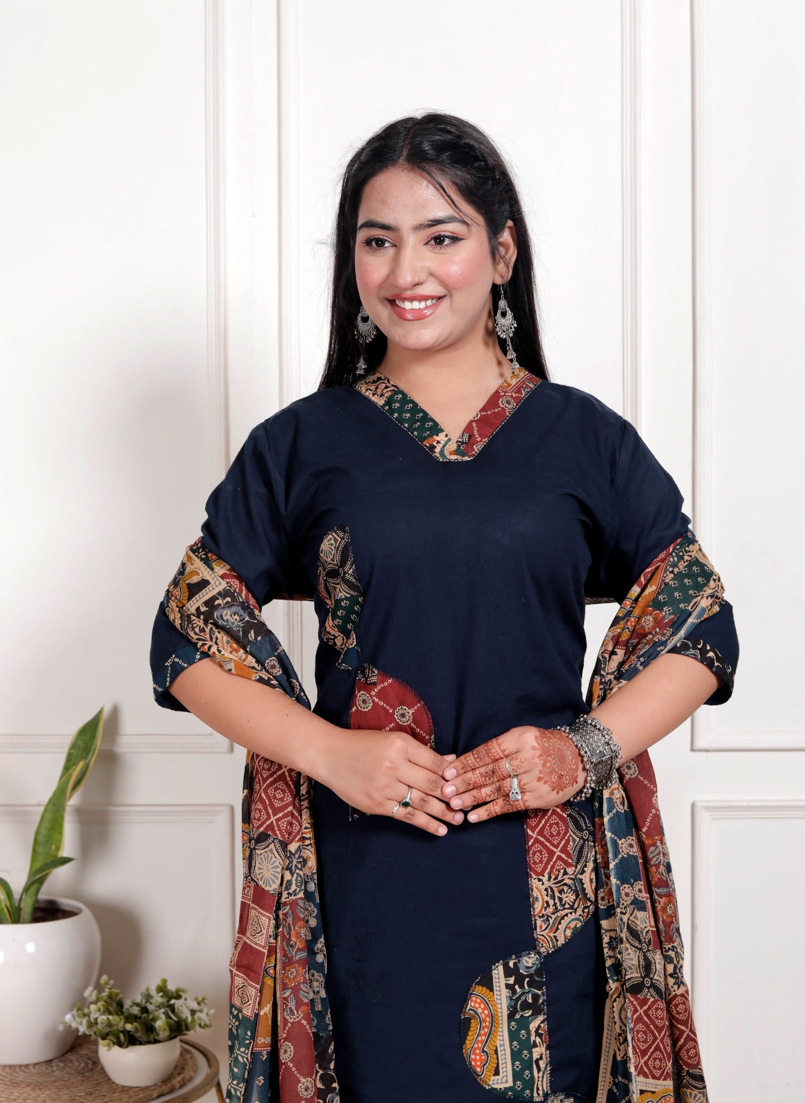 Kaashika Patchwork Cotton Kurta Pant Dupatta Set
