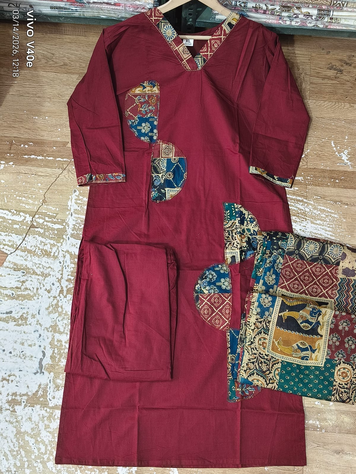 Kaashika Patchwork Cotton Kurta Pant Dupatta Set