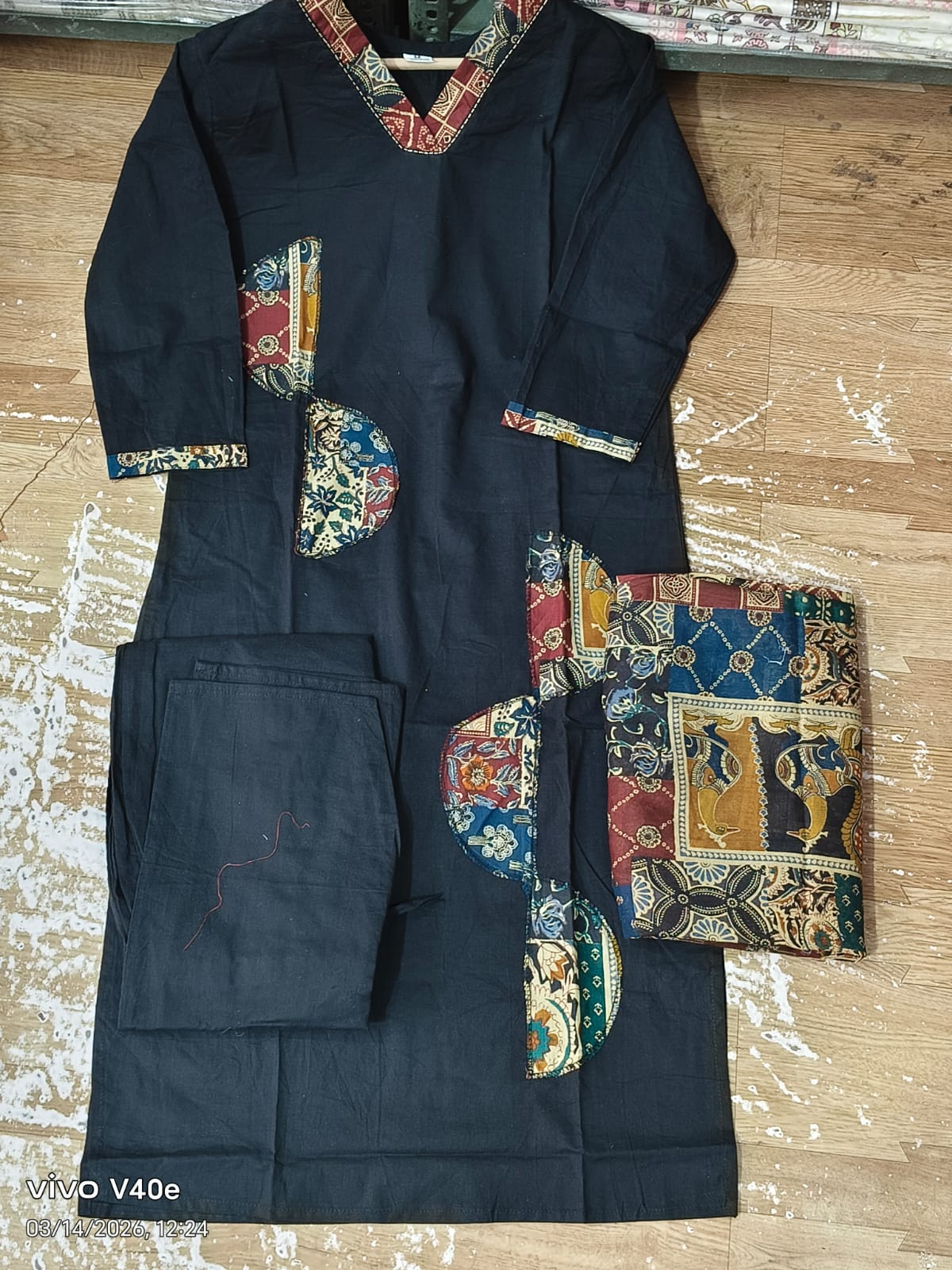 Kaashika Patchwork Cotton Kurta Pant Dupatta Set