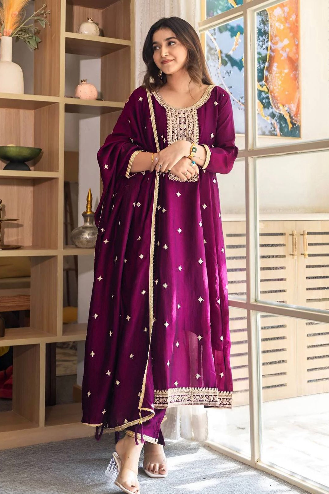 Meherva Vichitra Silk Anarkali Suit Set