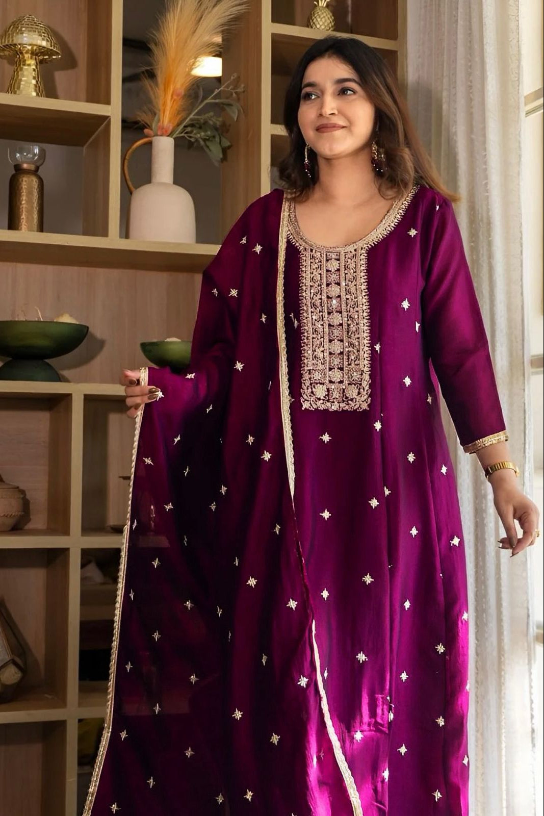 Meherva Vichitra Silk Anarkali Suit Set