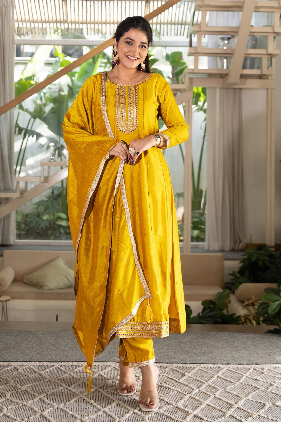 Meherva Vichitra Silk Anarkali Suit Set