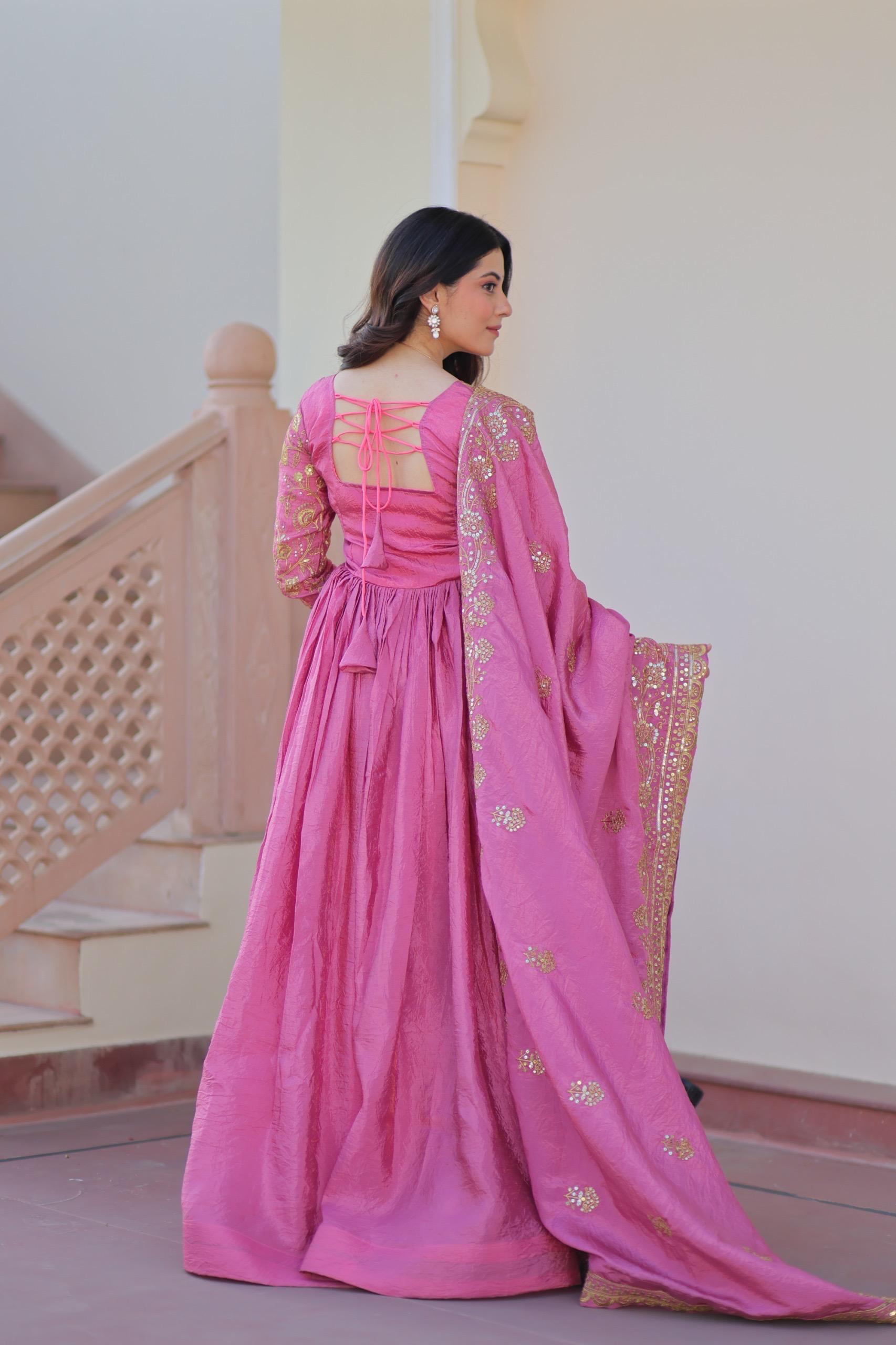 Mehervaani Gold Crush Embroidered Gown Set