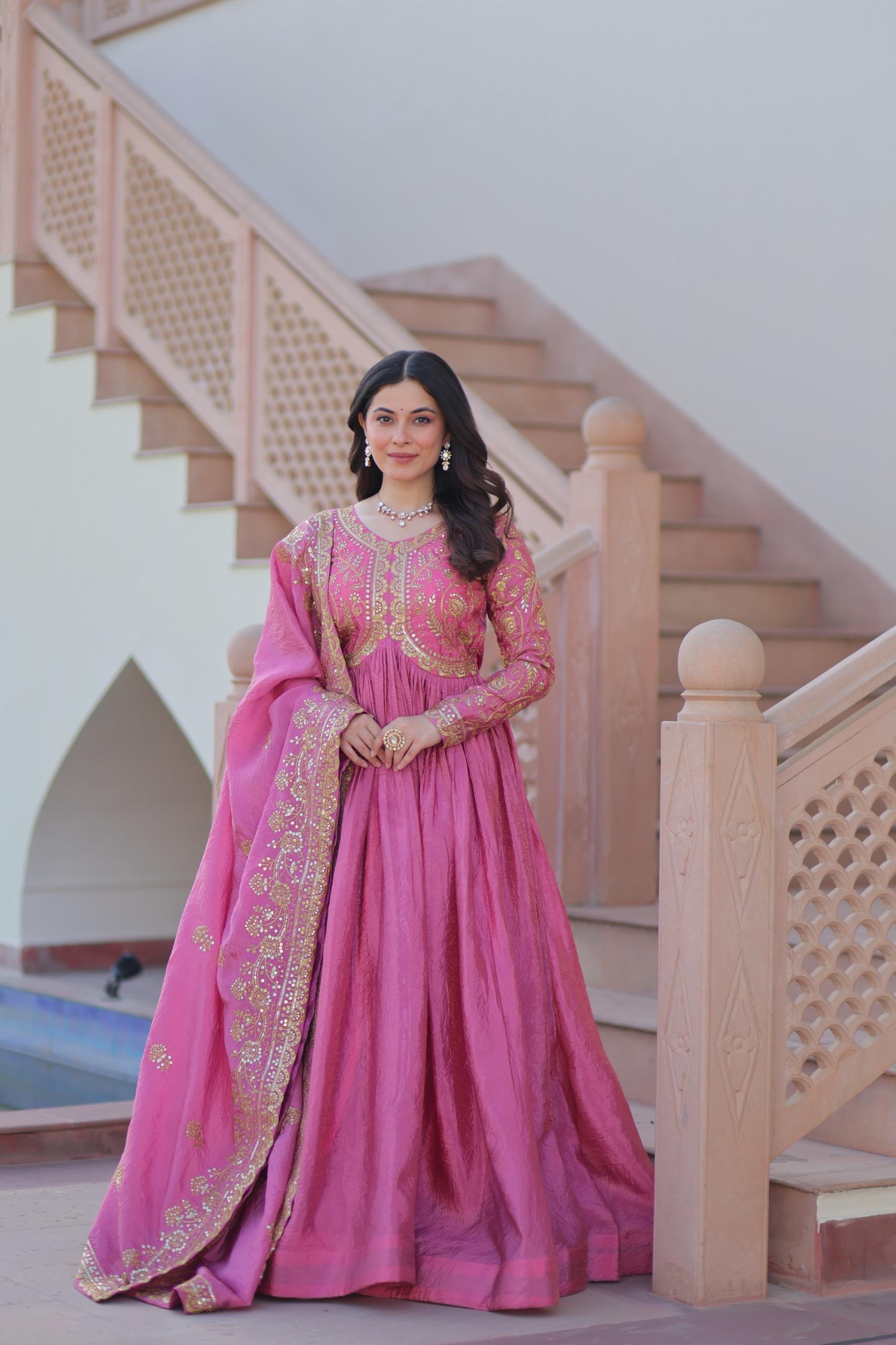 Mehervaani Gold Crush Embroidered Gown Set