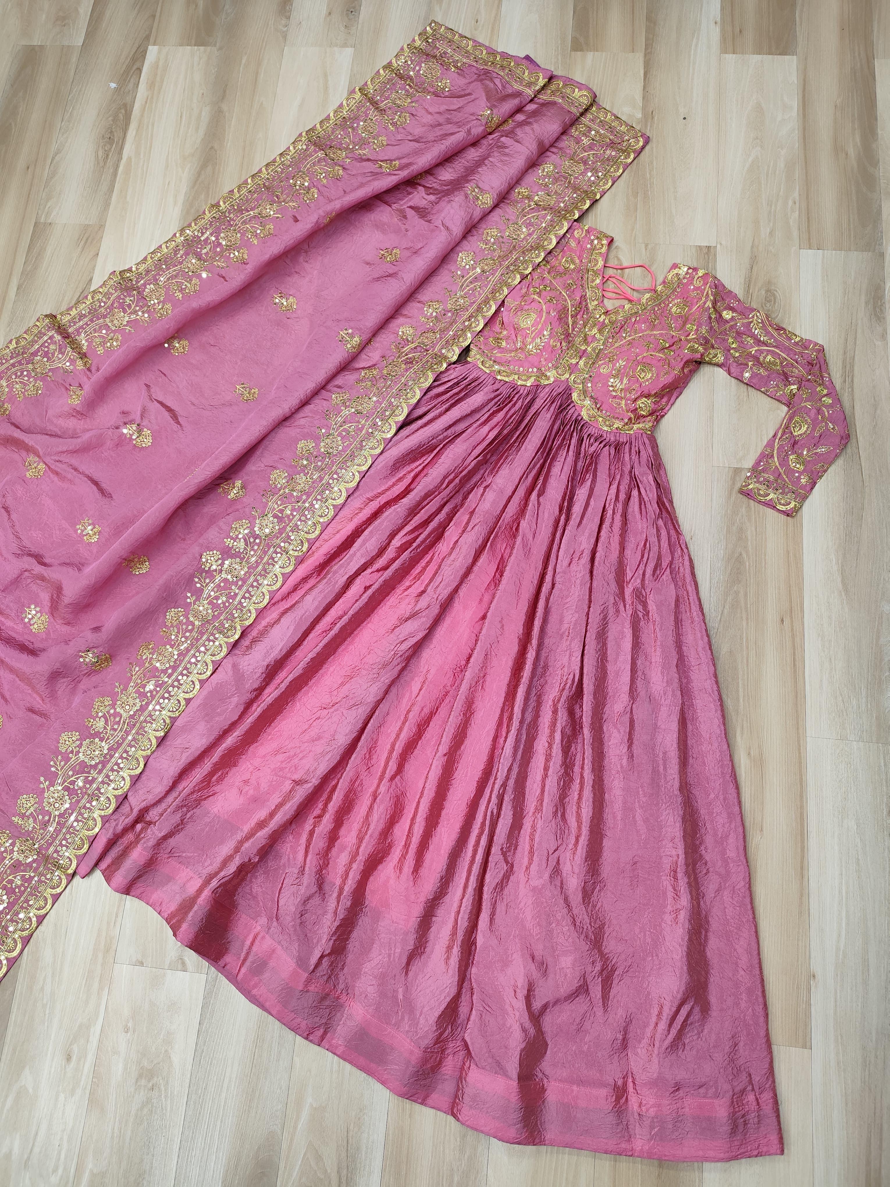 Mehervaani Gold Crush Embroidered Gown Set