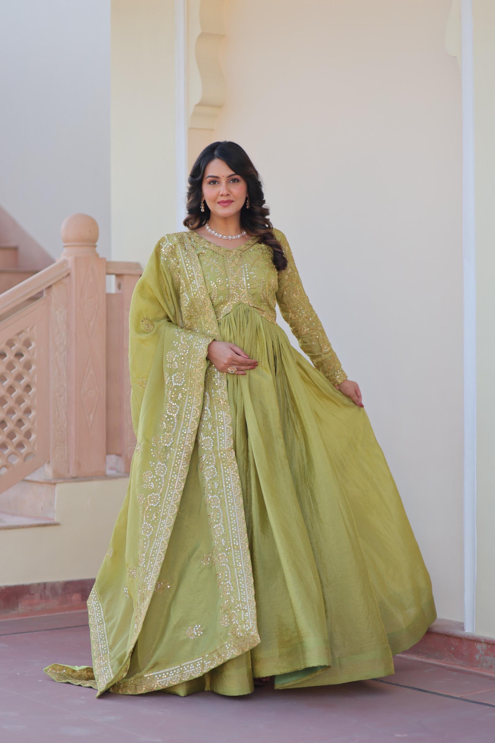 Mehervaani Gold Crush Embroidered Gown Set