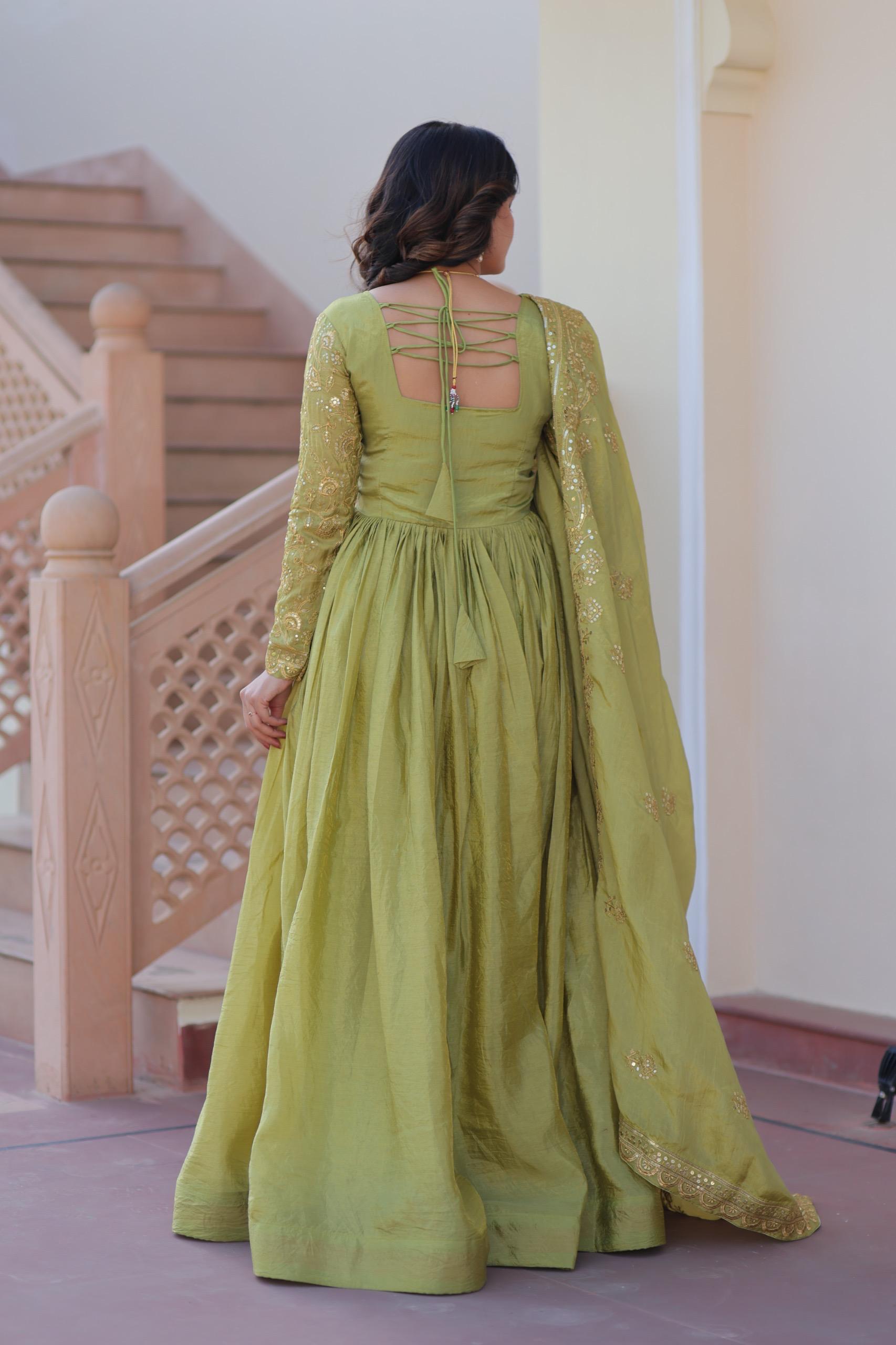 Mehervaani Gold Crush Embroidered Gown Set