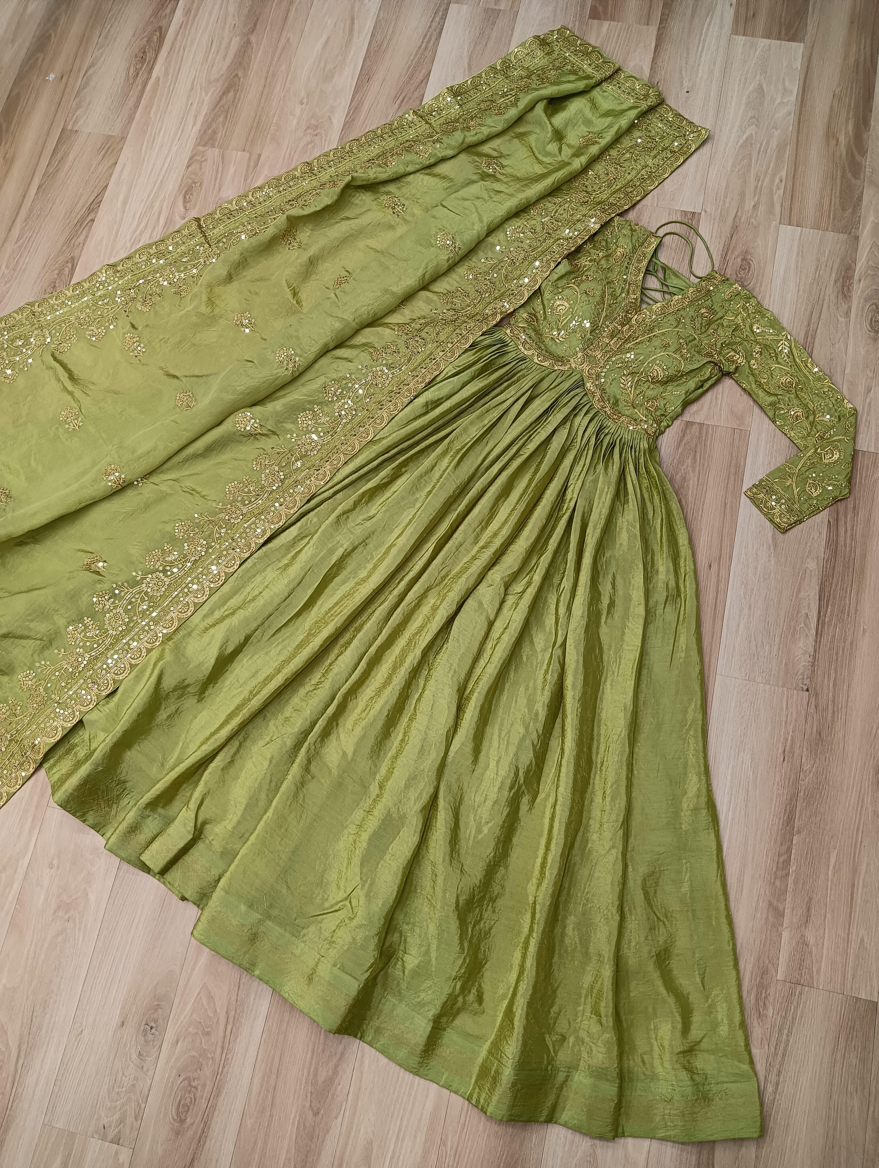 Mehervaani Gold Crush Embroidered Gown Set
