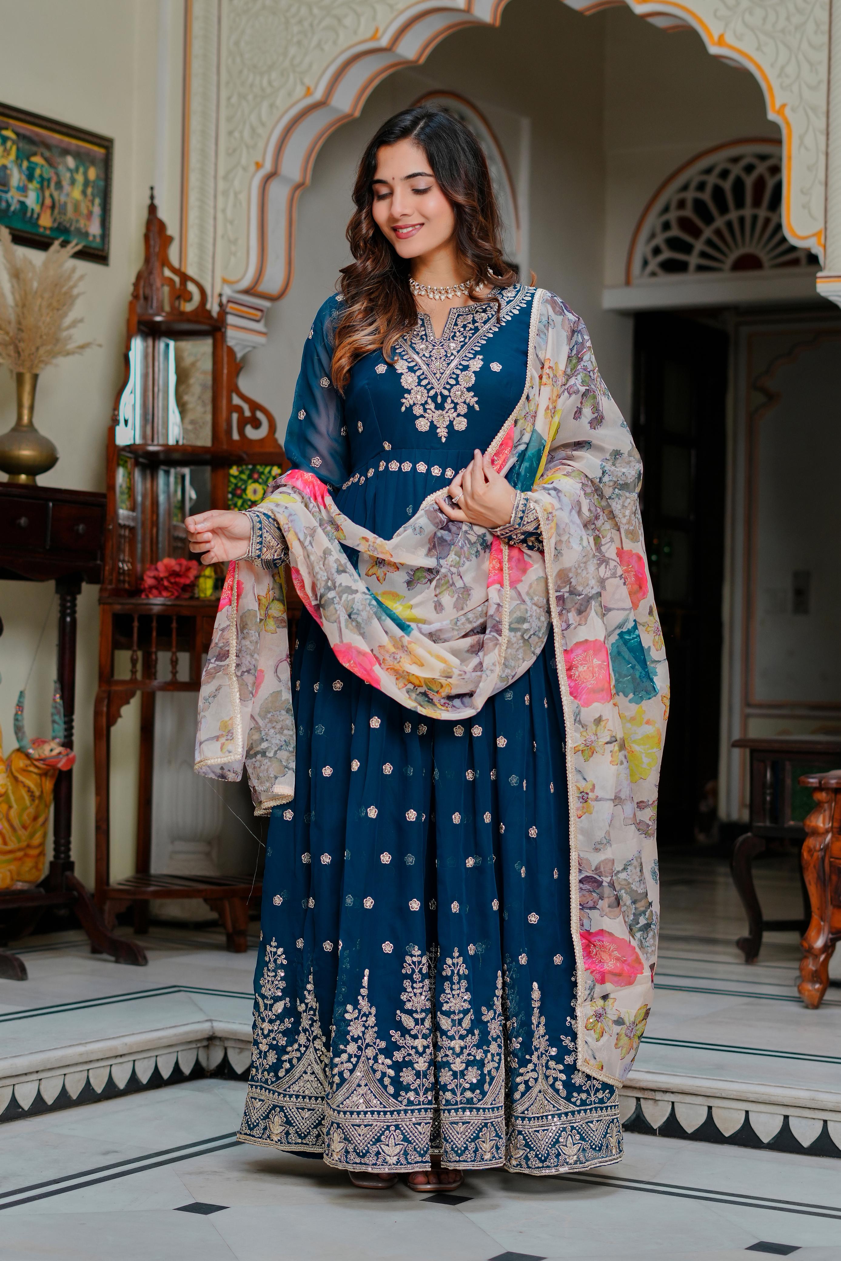Morvika Georgette Gown Pant Dupatta Set