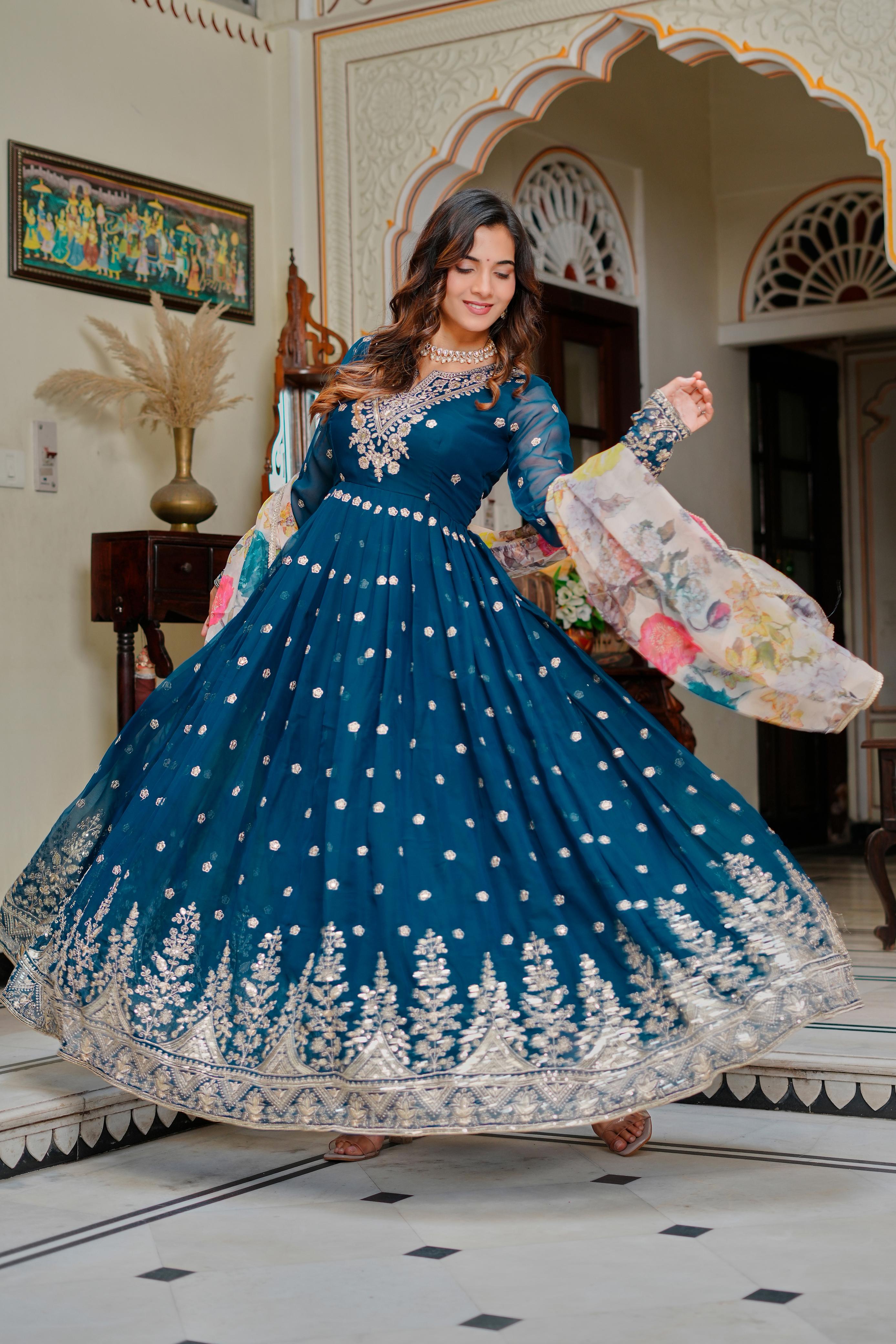 Morvika Georgette Gown Pant Dupatta Set