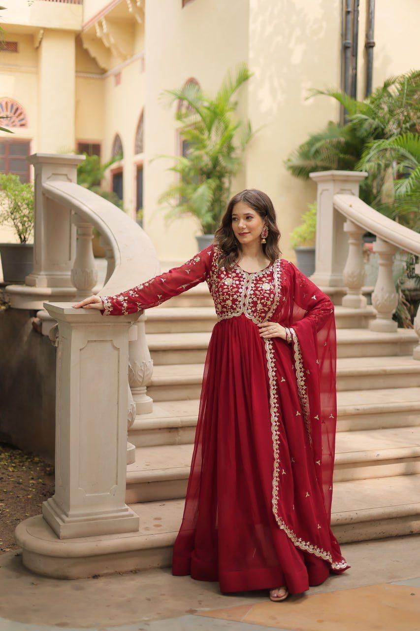 Raktima Faux Blooming Embroidered Gown Set