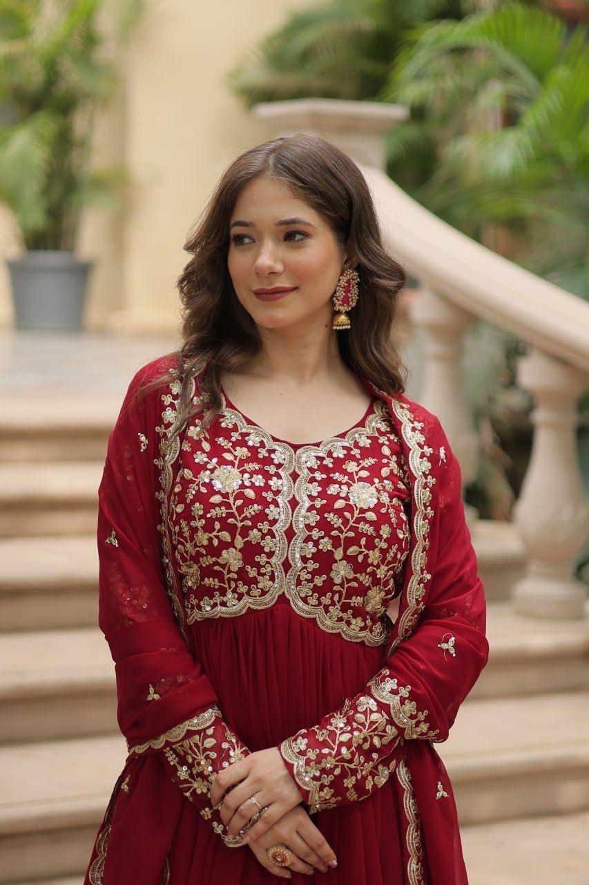 Raktima Faux Blooming Embroidered Gown Set
