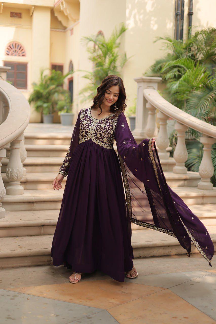 Raktima Faux Blooming Embroidered Gown Set