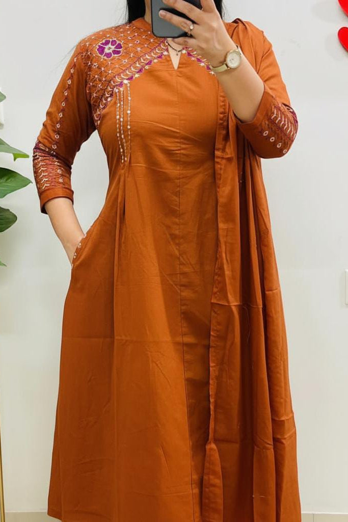 Survaani Cotton A-Line Kurti Pant Dupatta Set