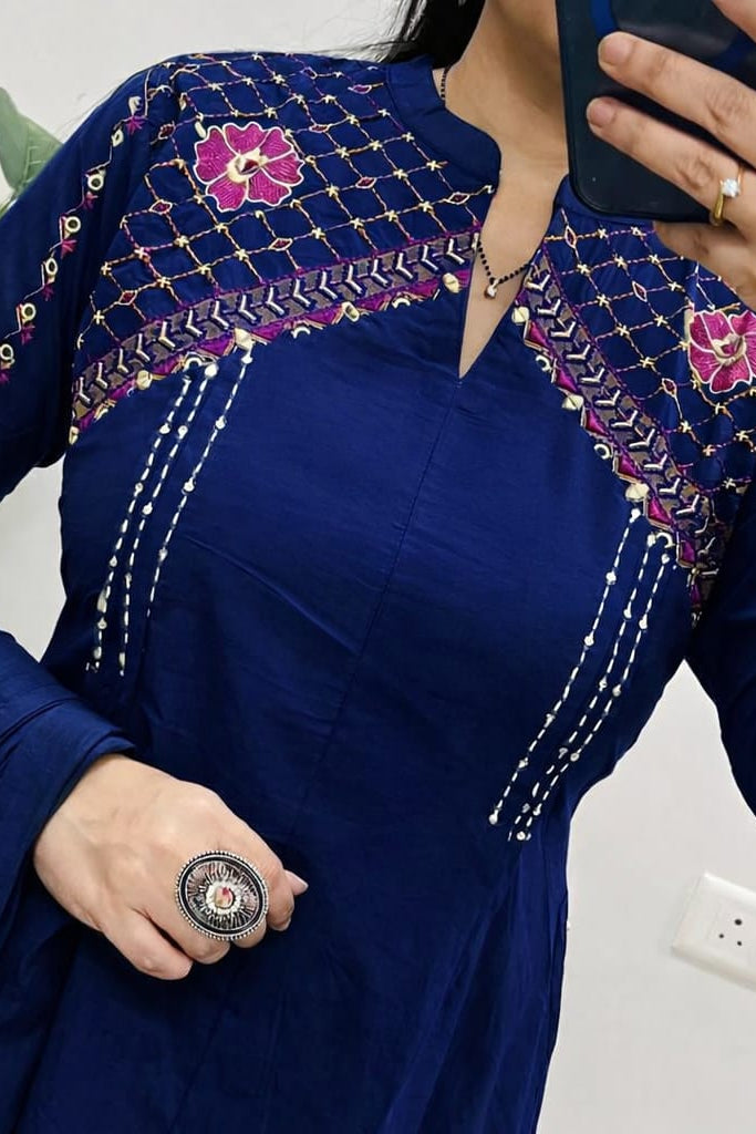 Survaani Cotton A-Line Kurti Pant Dupatta Set