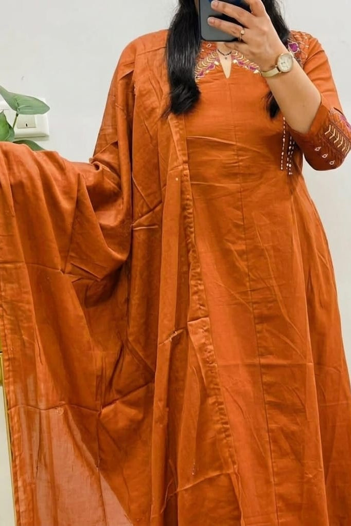 Survaani Cotton A-Line Kurti Pant Dupatta Set