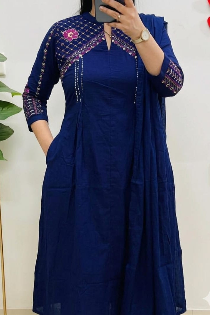 Survaani Cotton A-Line Kurti Pant Dupatta Set
